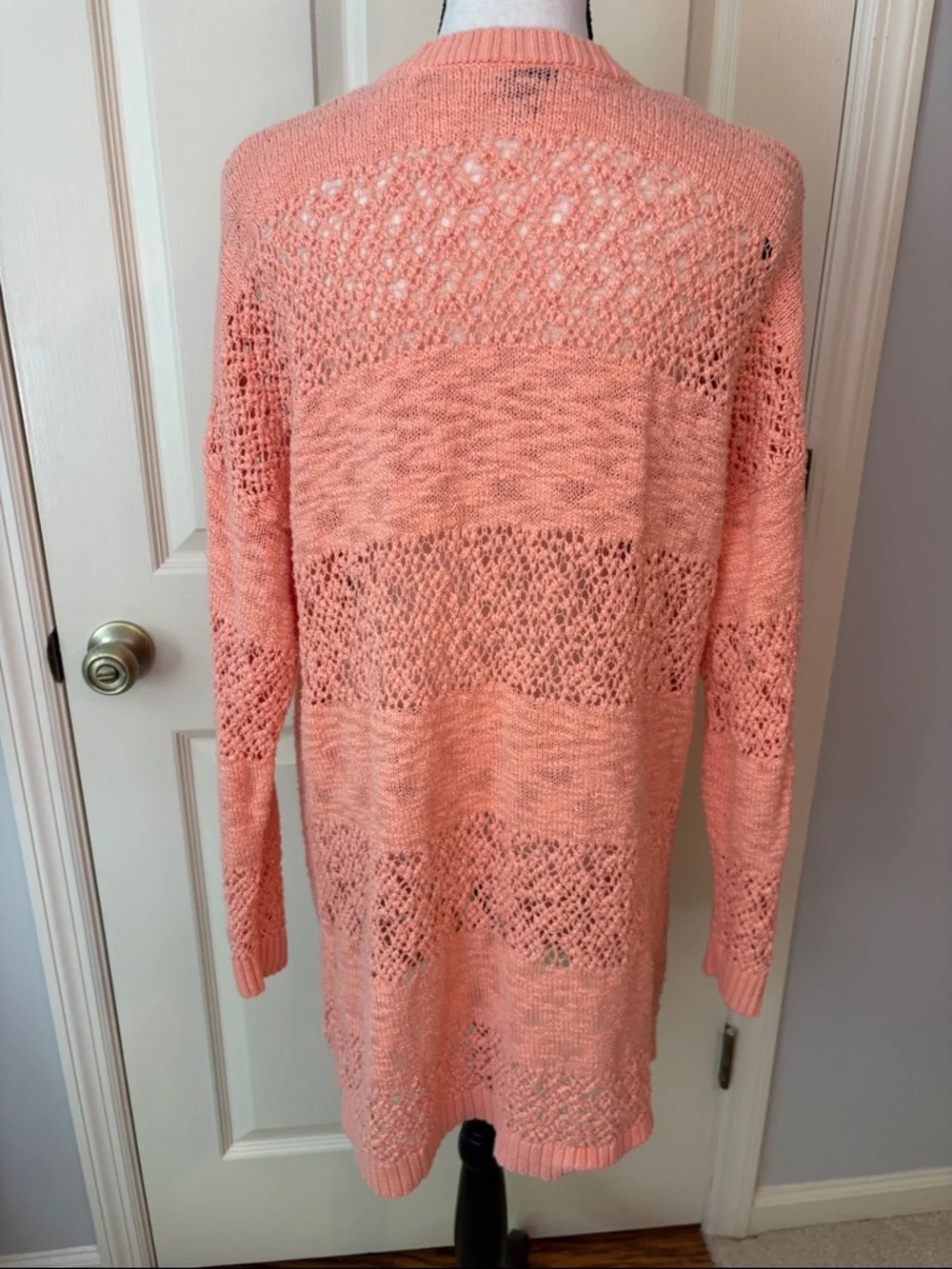 Torrid Open Stitch Peach Orange Cotton Long Cardigan Sweater Size 1XL